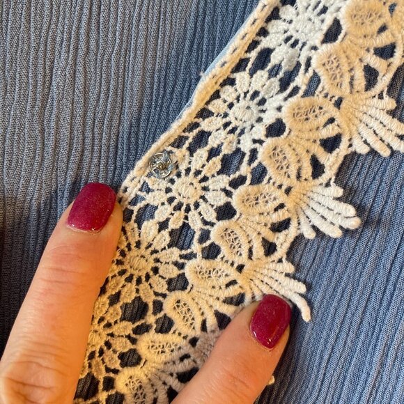 Women's S Tea & Cup White Lace Trim Romper Light Blue Romantic - Picture 6 of 11